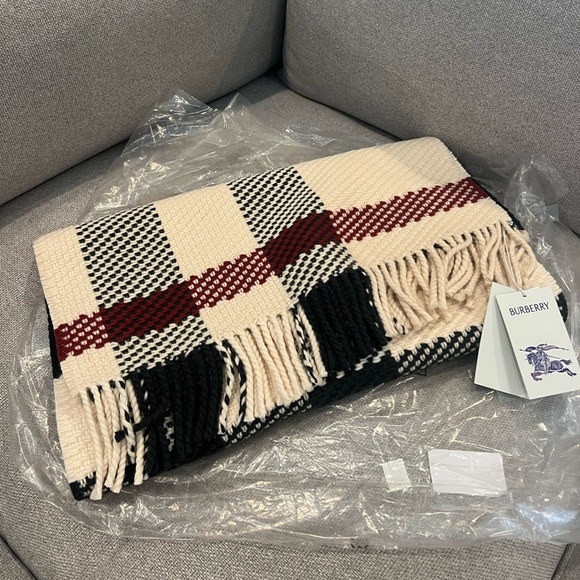 NEW $1,050 Burberry Jumbo Check Textured Wool Scarf - Picture 3 of 14